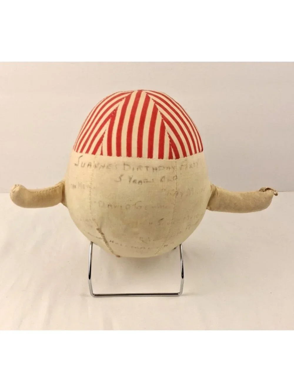 VTG Humpty Dumpty Cloth Doll W/ Red Striped Hat & Bow Tie 1940s Handmade Figure - Picture 12 of 15